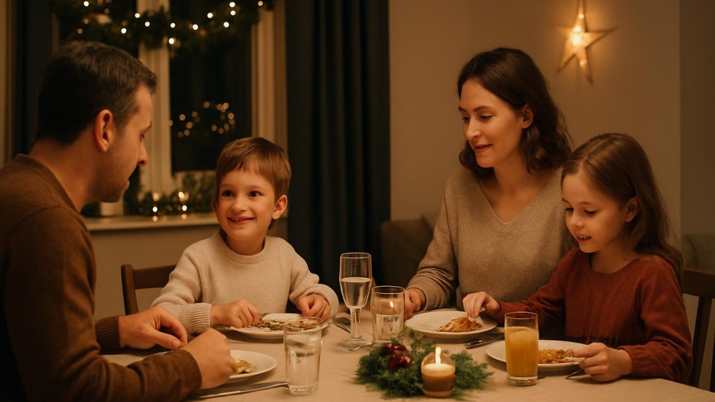 Famiglia con bambini in ambiente accogliente per Capodanno