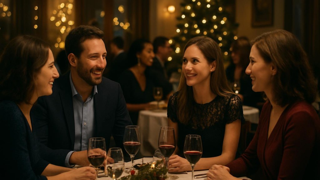 Gruppo di adulti in contesto conviviale per Capodanno