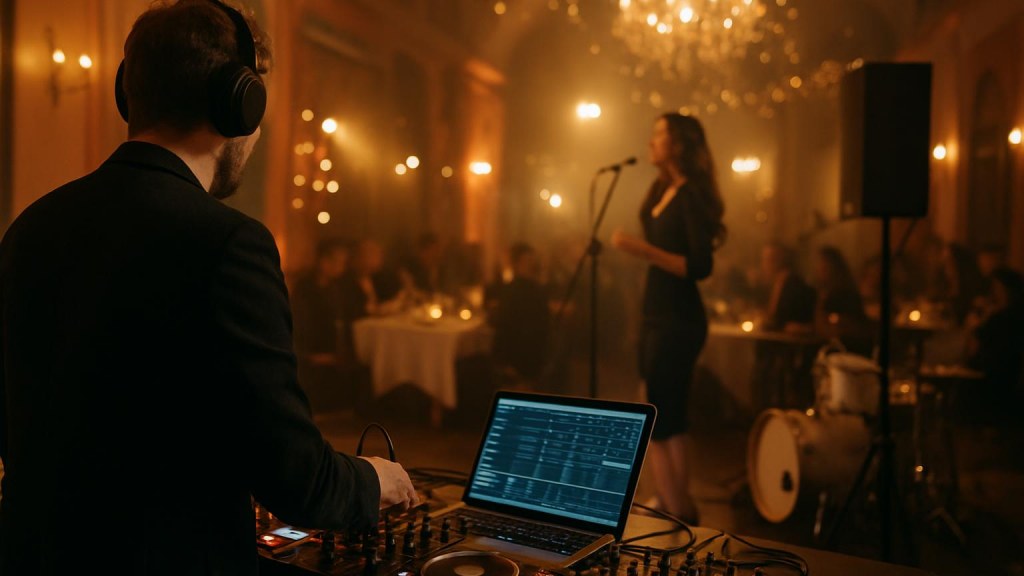 DJ o cantante in una sala eventi per Capodanno